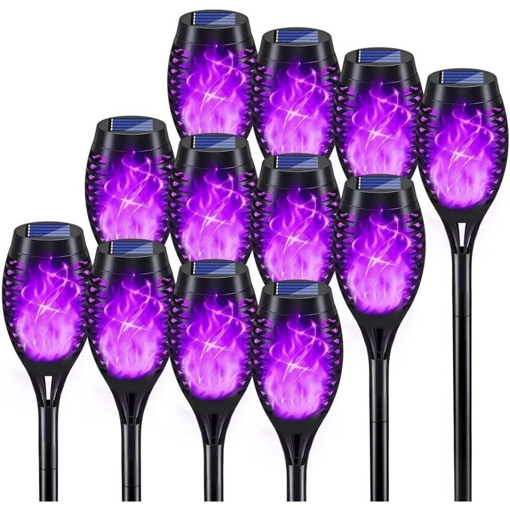 Solar Torch Lights 12 Pack Purple Flickering Flame Outdoor